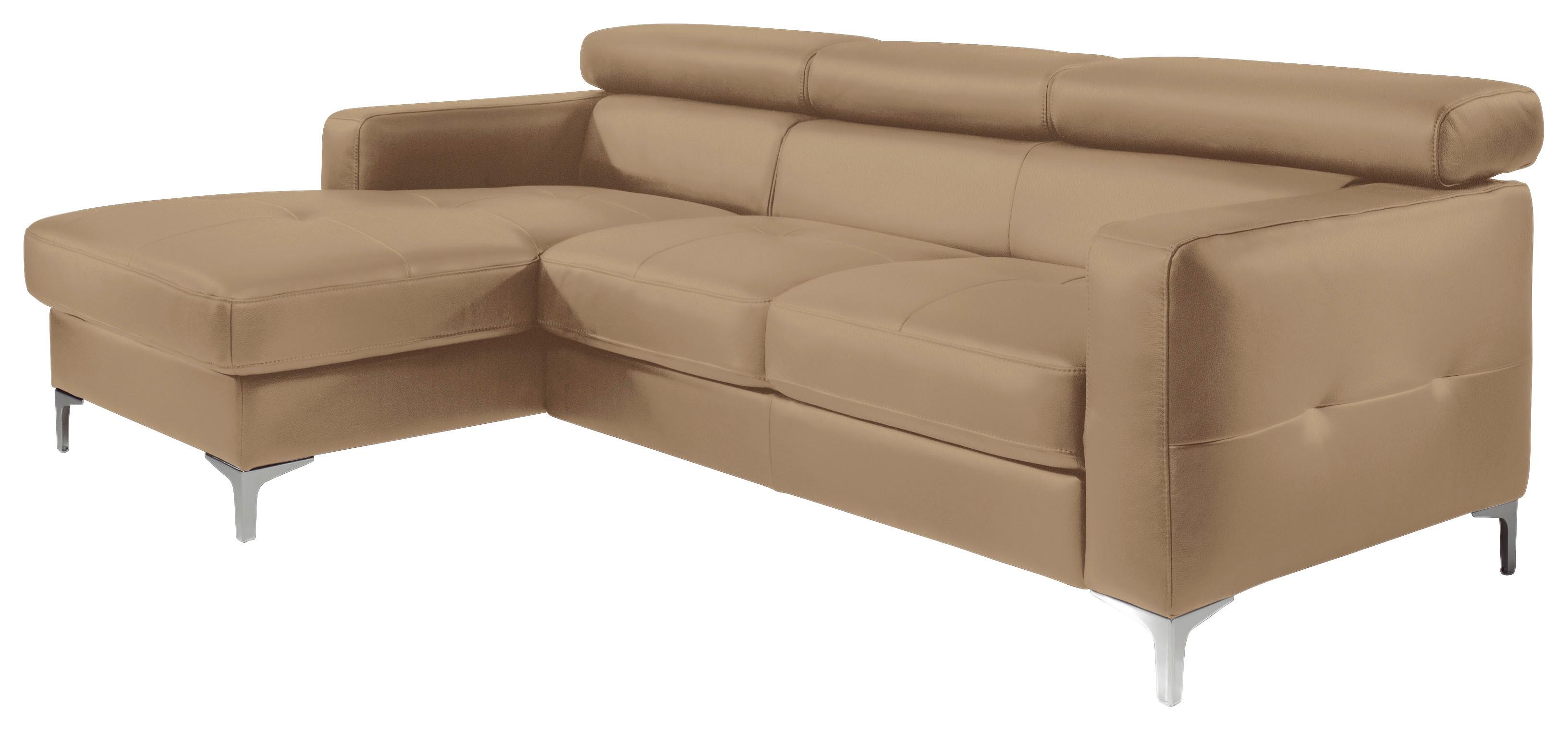 Ecksofa Sammy Hellbraun Leder - Chromfarben/Hellbraun, Design, Leder (169/226cm) - Livetastic