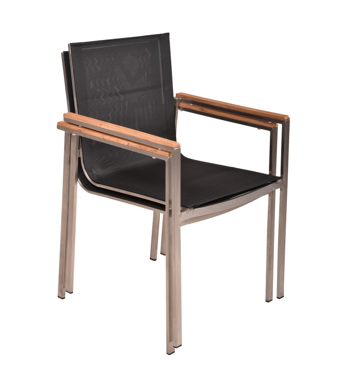 Gartenstuhl Stapelbar Denver 2er-Set Teakholz/edelstahl - Silberfarben/Schwarz, Basics, Holz/Kunststoff (58/86/55cm) - Gardenson