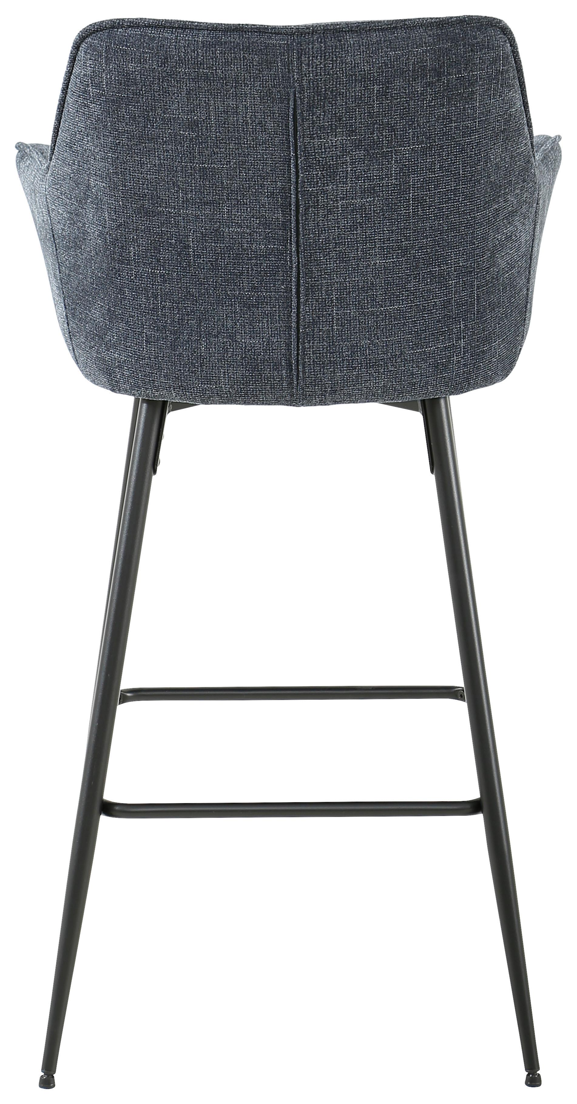 Barhocker Pim mit Armlehne Leinenoptik Blau, B: 57 cm - Schwarz/Dunkelblau, KONVENTIONELL, Holz/Textil (57/105/57cm) - MID.YOU