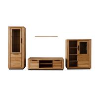 Wohnwand Wildeiche, B: 387 Cm - Wildeiche/Schwarz, Design, Glas/Holz (387/200/54cm) - MID.YOU