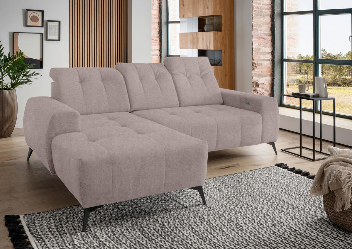 Ecksofa mit USB Anschluss Sano, Taupe , S: 180x258 cm - Taupe/Schwarz, MODERN, Textil (180/258cm) - Livetastic