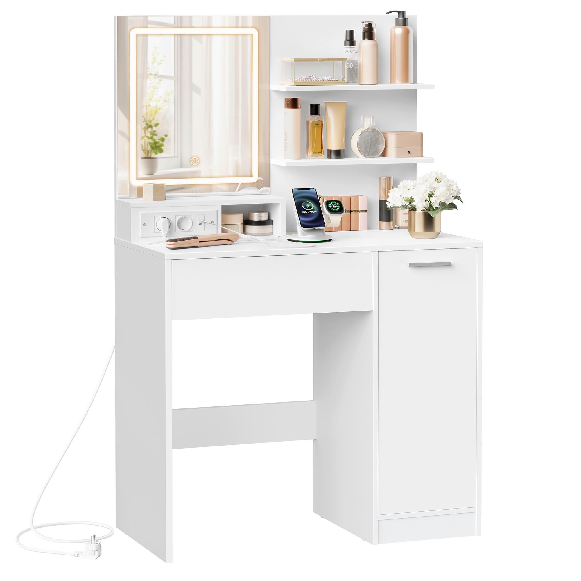 TOALETNÝ STOLÍK BIELA - biela, Trend, kompozitné drevo/sklo (80/120/40cm) - Boxxx