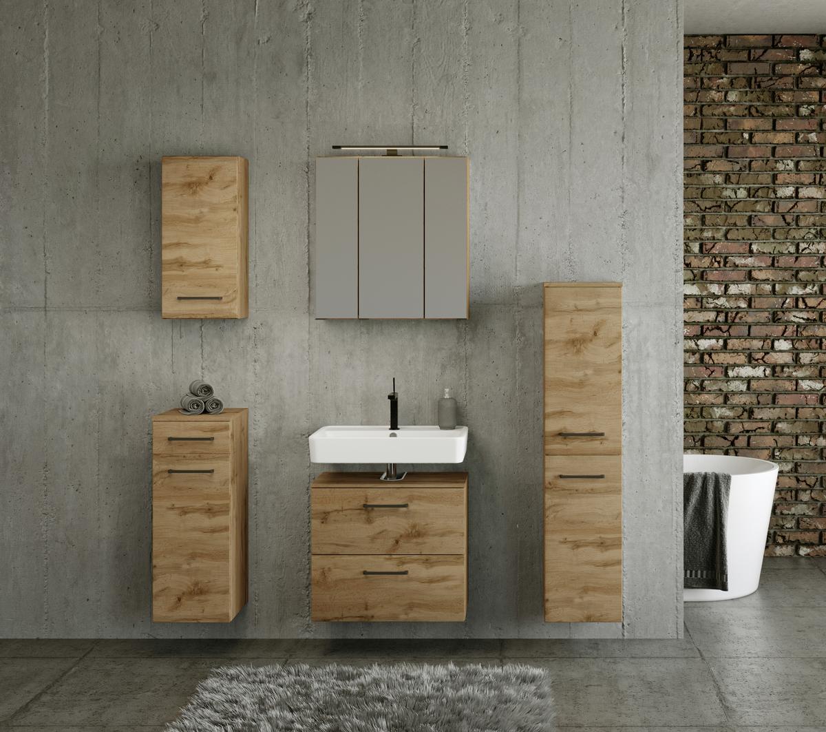 Badmöbel-Set Manchester B: 90 cm Eiche Wotan Dekor - Eichefarben, MODERN, Holzwerkstoff (90cm) - Held