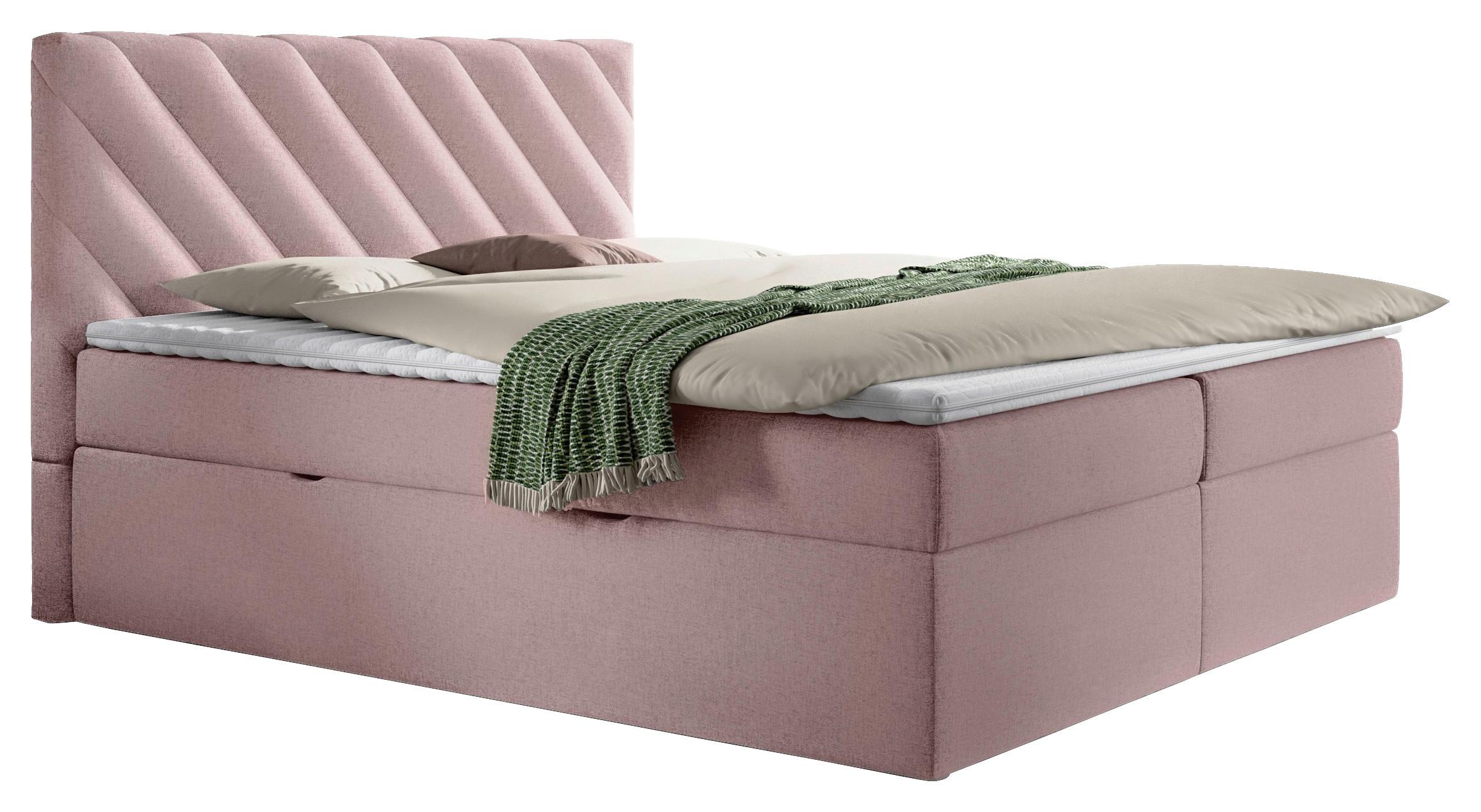 Boxspringbett Mit Topper Rosa 160x200 Cm Gusto - Schwarz/Rosa, MODERN, Textil (160/200cm) - MID.YOU