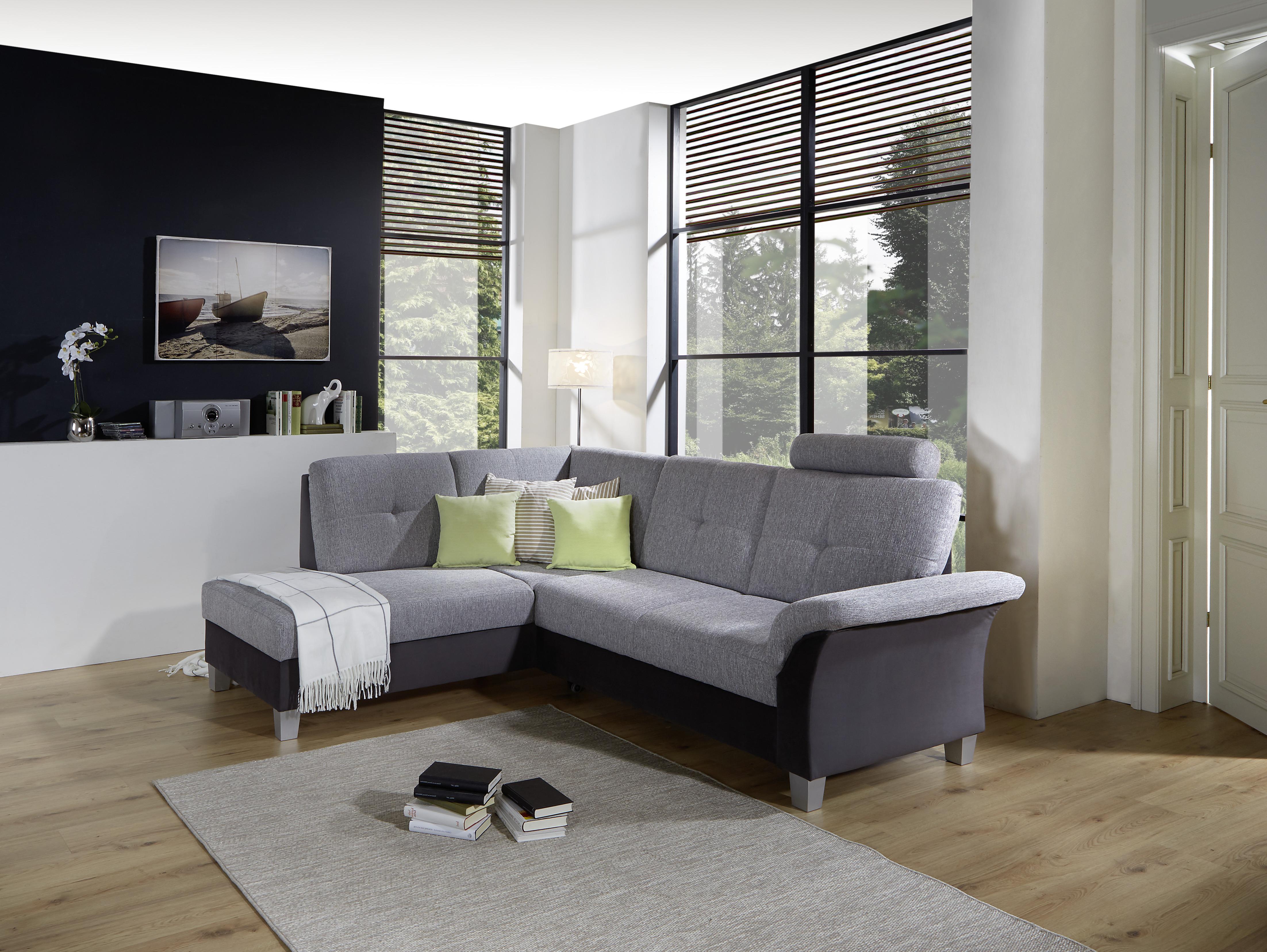 Ecksofa Mit Schlaffunktion + Bettkasten Portland, Webstoff - Silberfarben/Hellgrau, KONVENTIONELL, Textil (196/245cm) - Ondega
