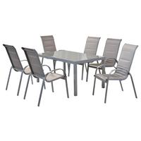 Gartengarnitur 7-Tlg Di Lusso aus Aluminium - Silberfarben/Braun, MODERN, Textil/Metall - Gardenson
