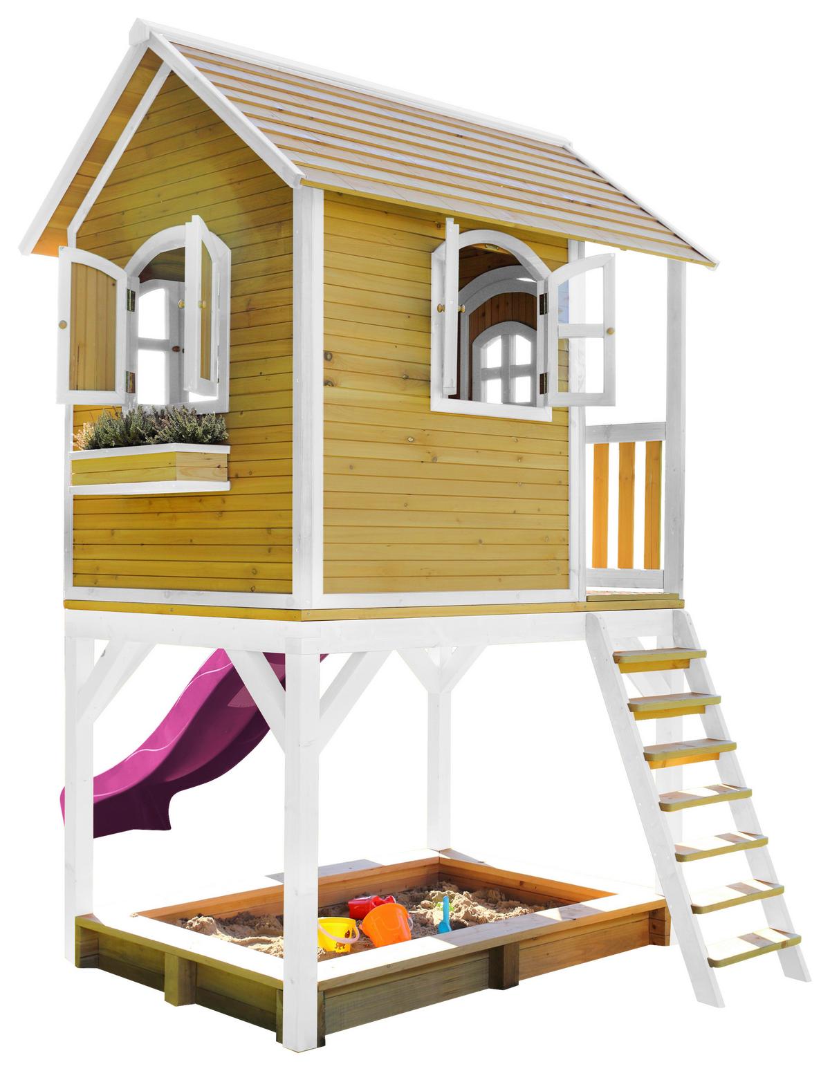 Spielhaus Sarah Braun/lila/weiß B: 370 Cm - Lila/Braun, KONVENTIONELL, Holz/Kunststoff (370/291/191cm) - Ambia Garden