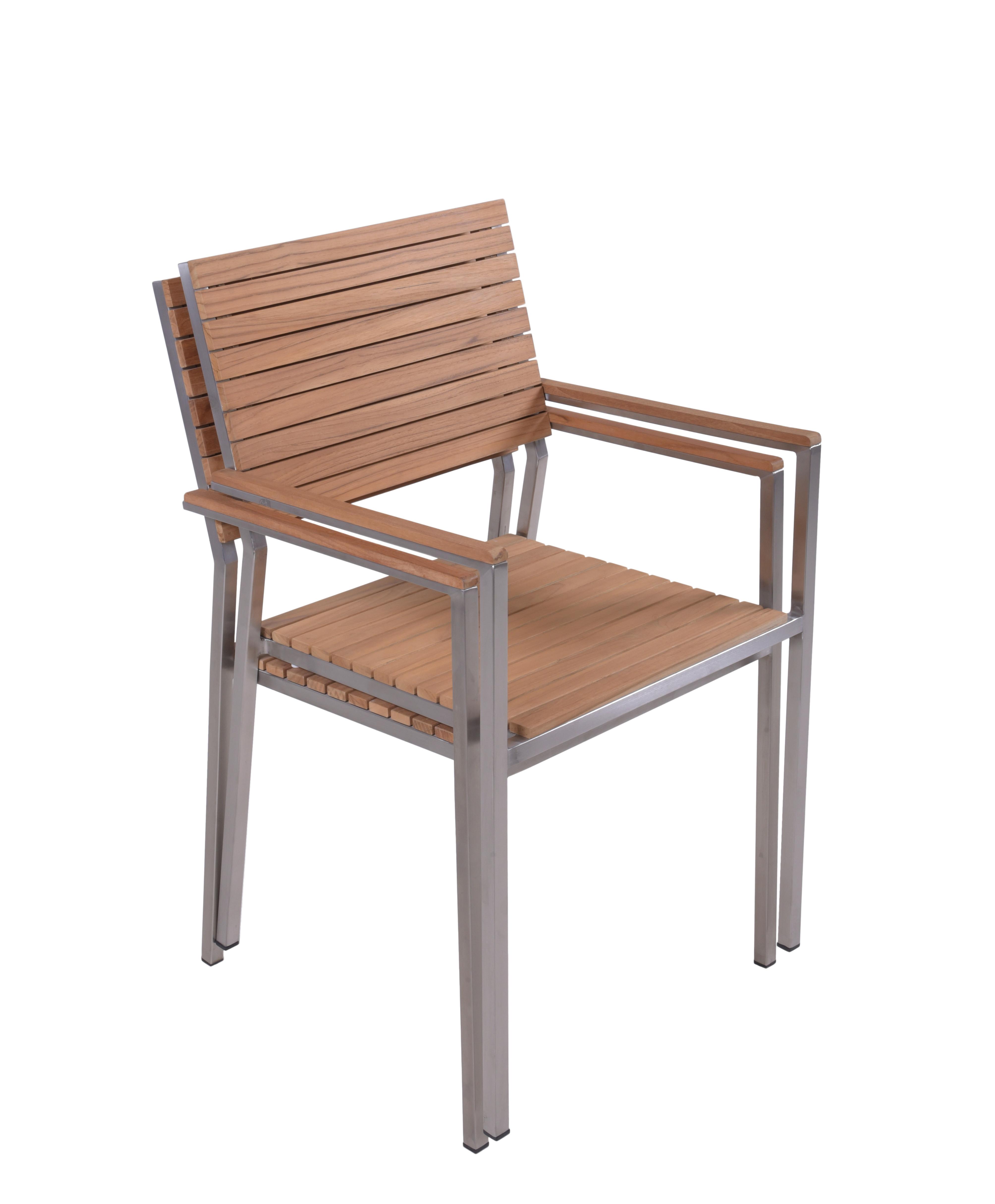 Gartensessel-Set 4-Tlg. Stapelbar Denver Teakholz - Silberfarben/Schwarz, Basics, Holz/Kunststoff (53/86/50cm) - Gardenson