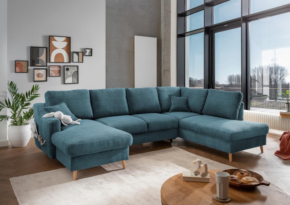 Wohnlandschaft Valentina - Petrol/Naturfarben, KONVENTIONELL, Textil (150/301/200cm) - P & B