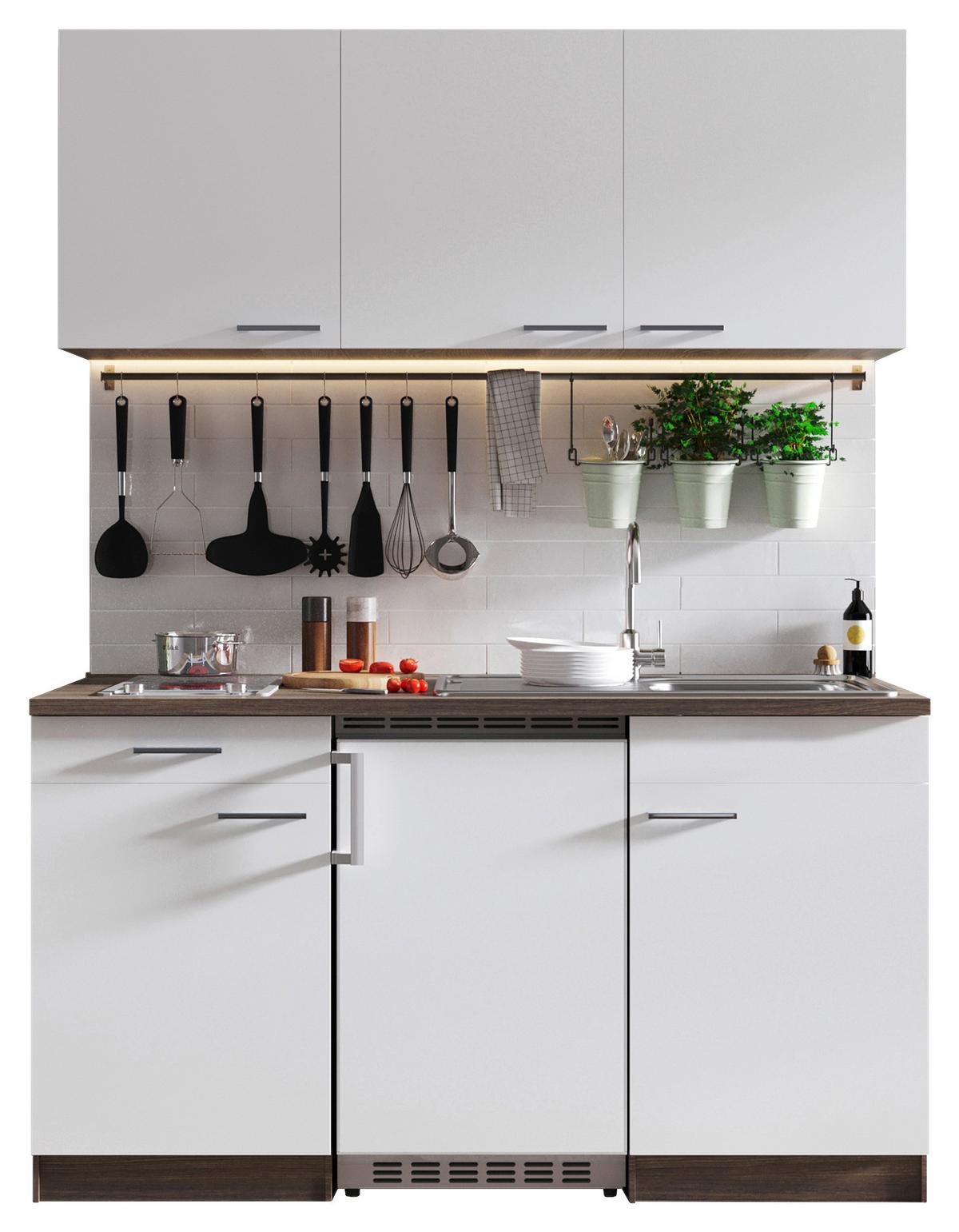 Miniküche Oliver Singleküche 150 cm - Eichefarben/Weiß, Basics, Holzwerkstoff - Respekta