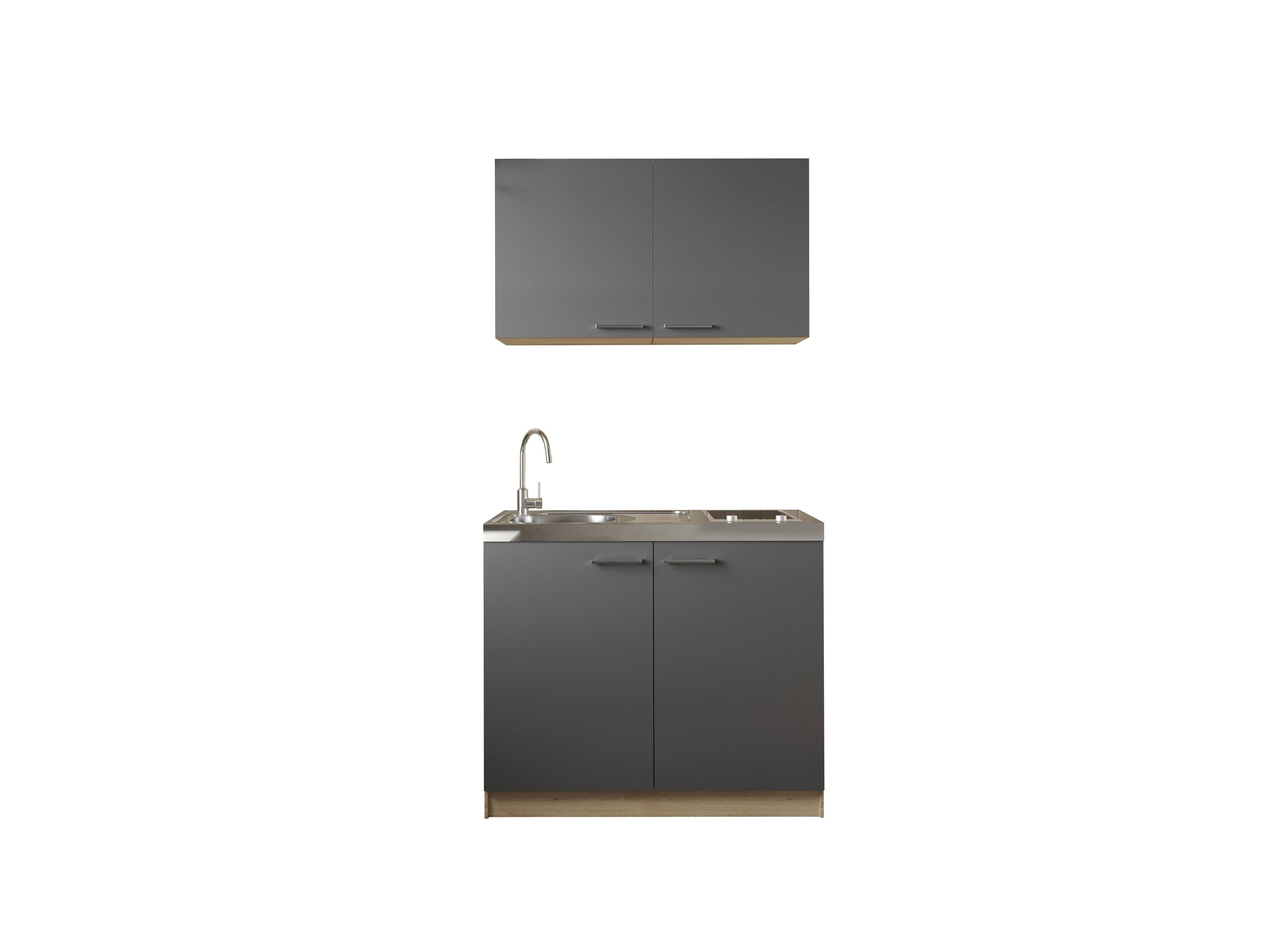 Miniküche Merle Grau/Eiche Dekor B:100cm - Eichefarben/Grau, Basics, Holzwerkstoff/Metall (100cm) - Respekta