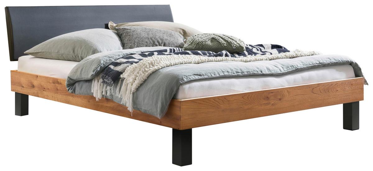 Bett Sondrio Mit Gepolstertem Kopfteil 160x200 - Wildeiche/Eichefarben, Natur, Holz/Textil (160/200cm) - Hasena