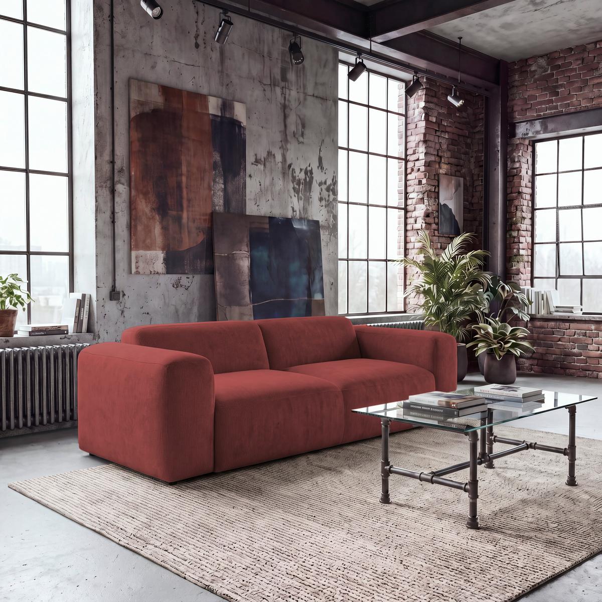 3-SITZER-SOFA Hannah Rot B: 247 cm - Rot/Schwarz, Design, Textil (247/75/104cm) - MID.YOU