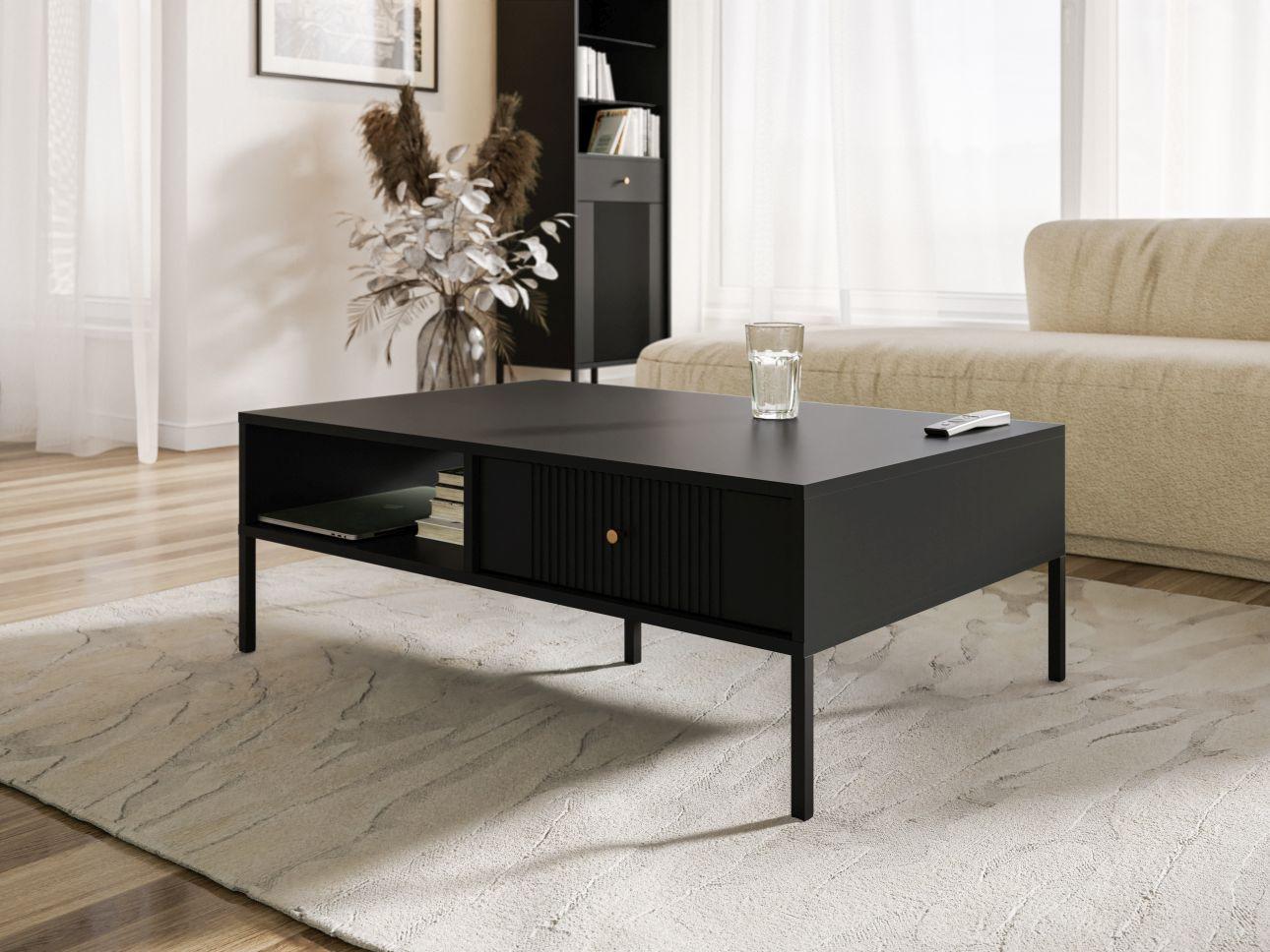 KONFERENČNÝ STOLÍK ISEO BLACK/BLACK/GOLD - čierna/zlatá, Design, kov/kompozitné drevo (104/37/68cm) - Based