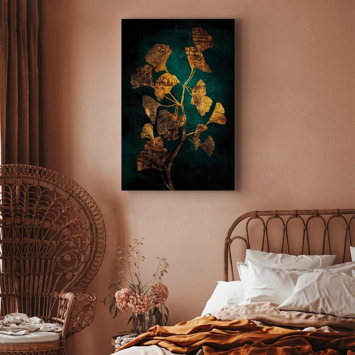 Leinwandbild Goldfarben Dunkelgrün B: 40 cm - Dunkelgrün/Goldfarben, Basics, Holzwerkstoff/Textil (40/60/1.2cm) - artgeist