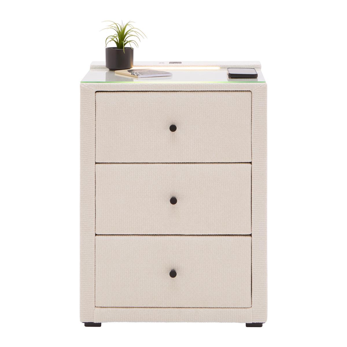 Nočný stolík UNIVERSAL béžová - béžová, Konventionell, kompozitné drevo/textil (48/68/45,5cm) - Premium Living