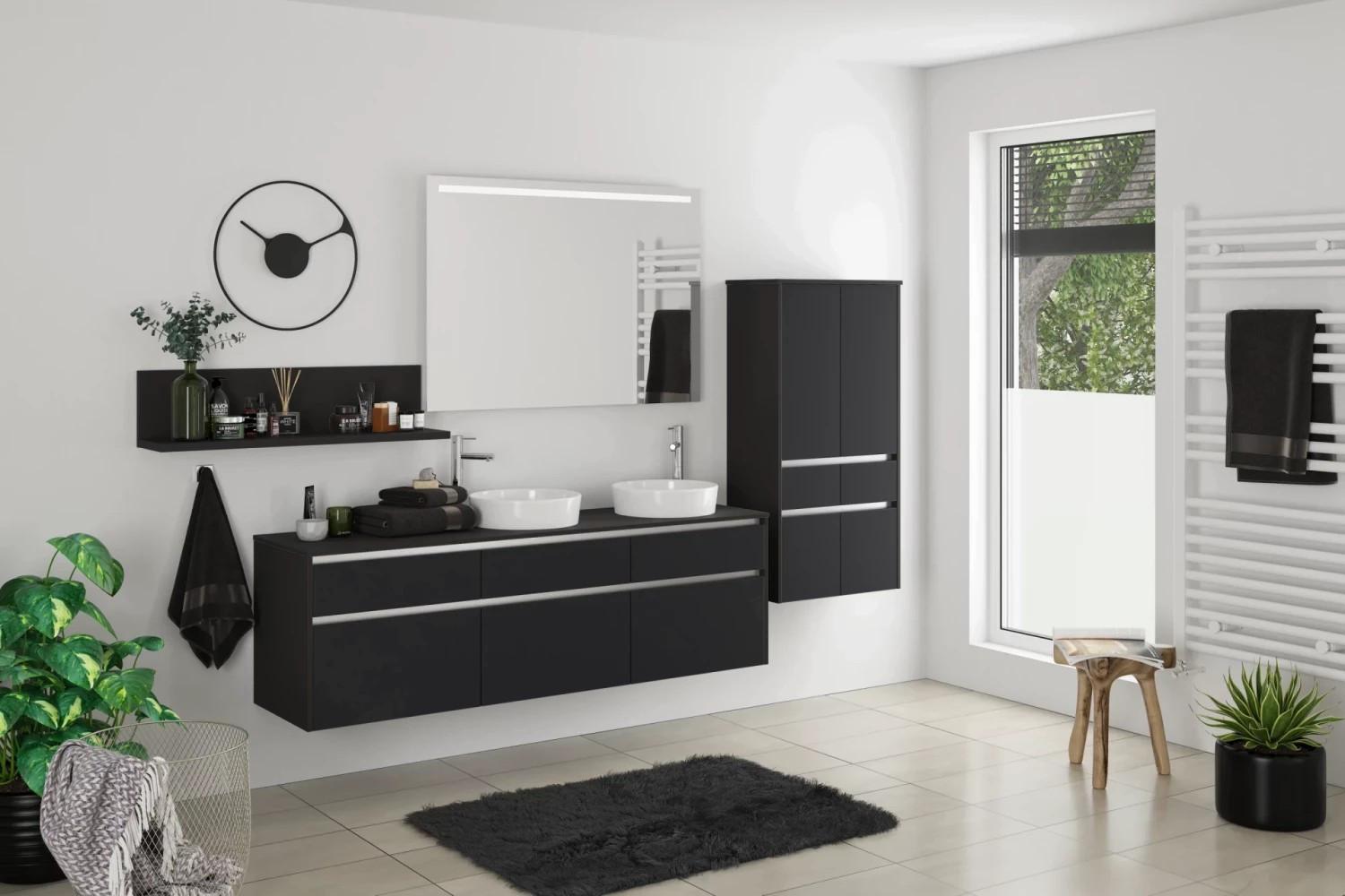 Badmöbel-Set 5-Tlg. Eastbourne B: ca. 300 cm Grau/Schwarz - Schwarz/Grau, Holzwerkstoff (300cm) - Vertico