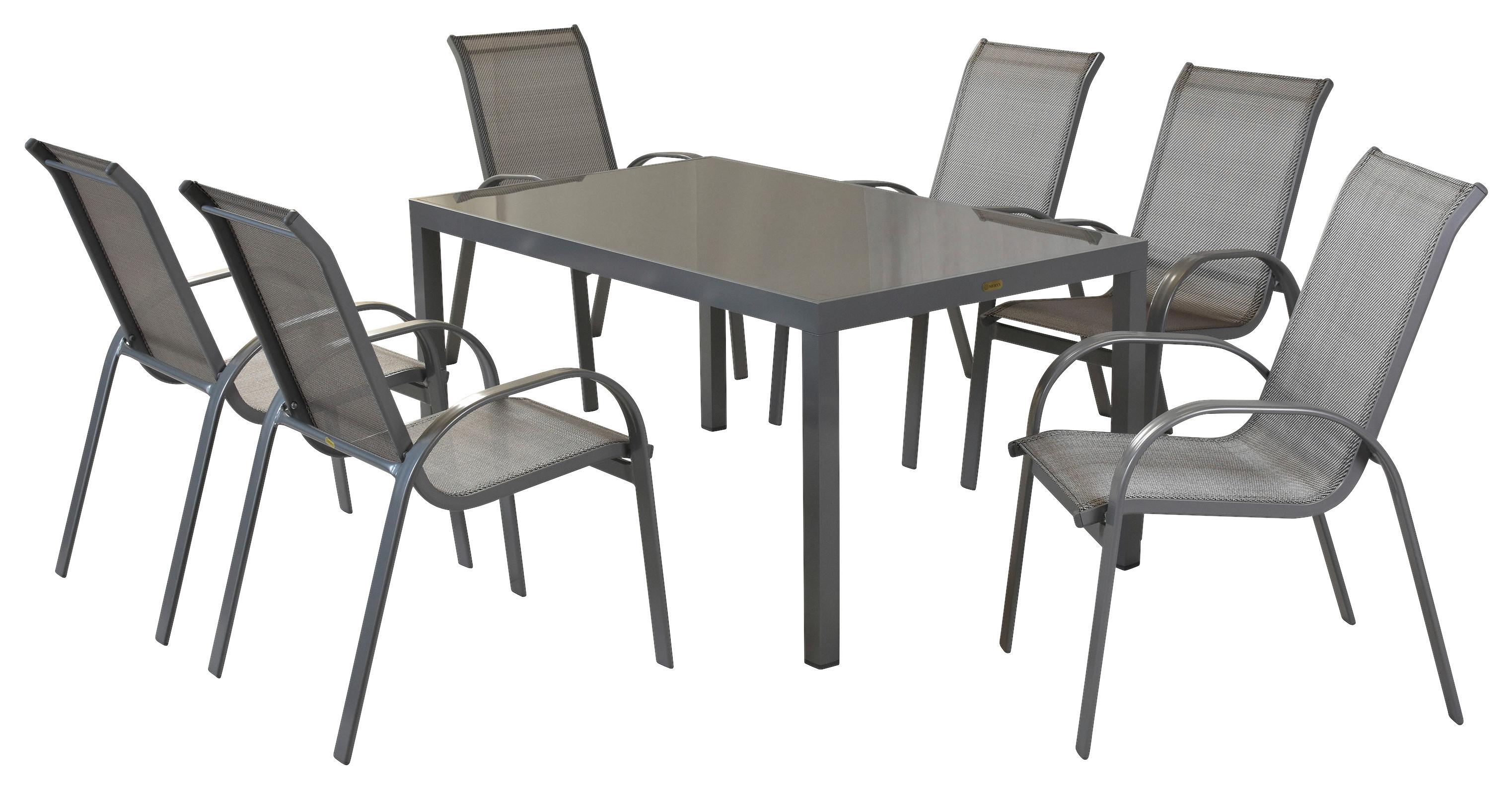 Gartenmöbel Set 7-Tlg. Amalfi aus Metall/Textil - Silberfarben/Braun, MODERN, Textil/Metall - Gardenson