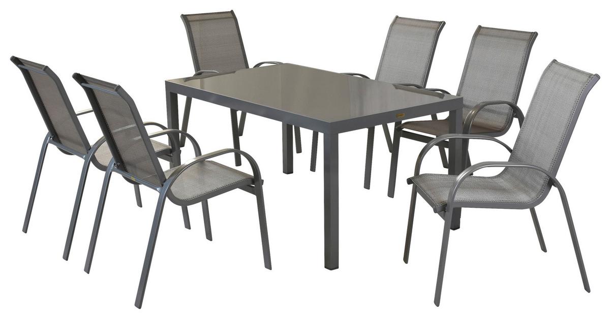 Gartenmöbel Set 7-tlg. Amalfi Aus Metall/textil - Silberfarben/Braun, MODERN, Textil/Metall - Gardenson
