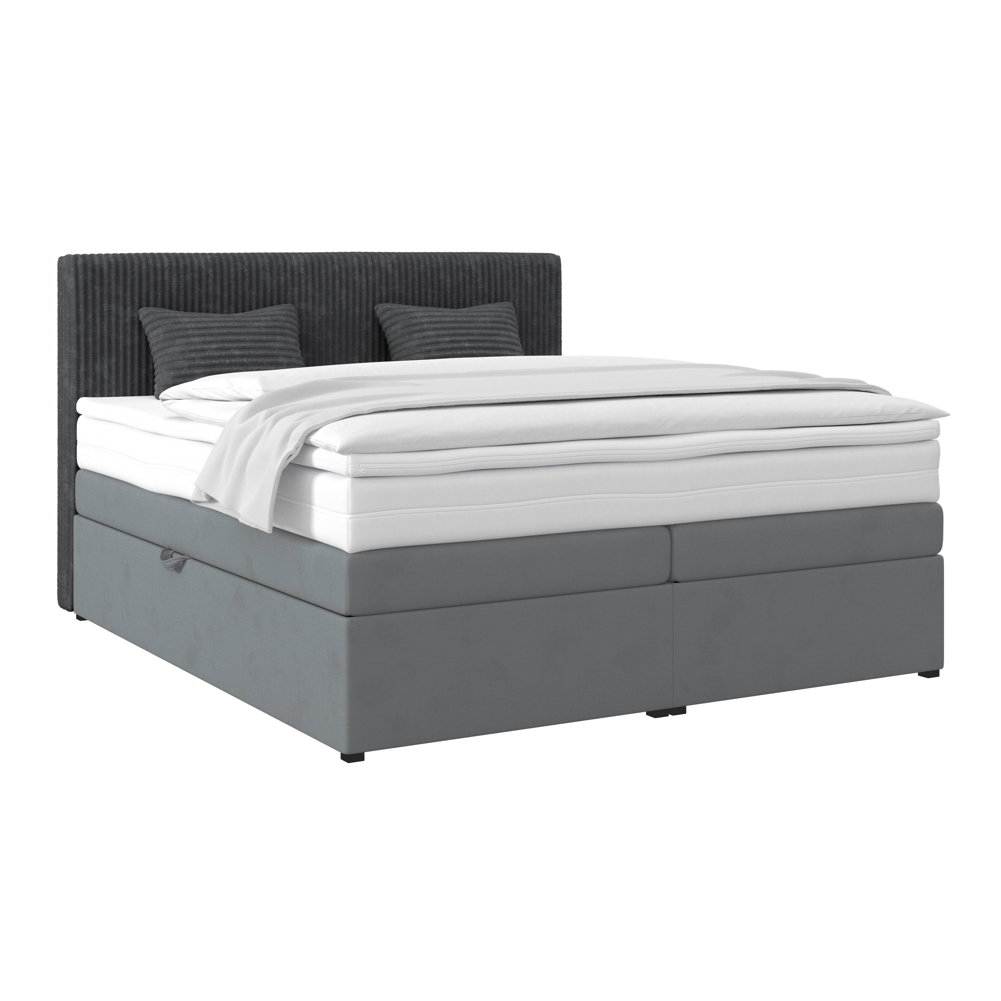 Boxspringbett Mit Topper & Bettkasten 160x200 Rossa - Blaugrau/Schwarz, MODERN, Holzwerkstoff/Textil (160/200cm)