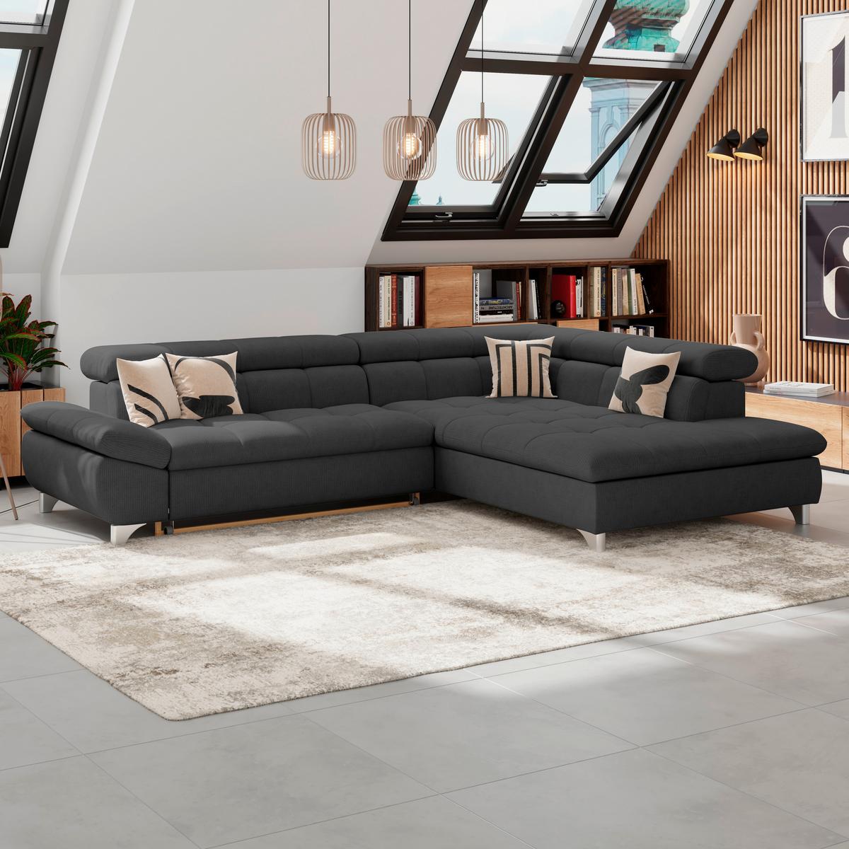 Ecksofa Mit Schlaffunktion Gemini Schwarz 312x234 Cm - Chromfarben/Schwarz, KONVENTIONELL, Textil (312/234cm)