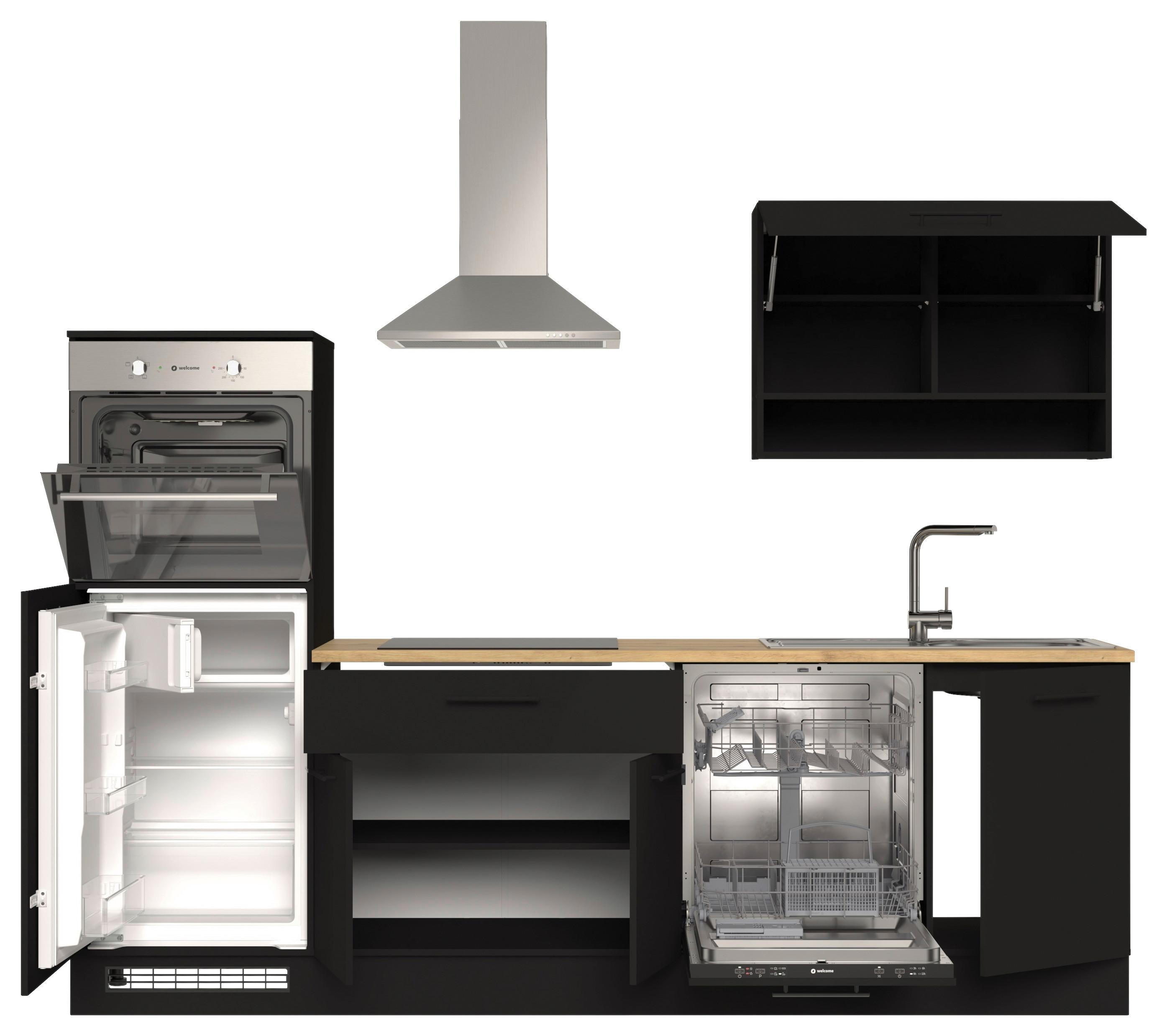 Küchenblock Berlin Schwarz/Eiche Dekor B: 260 cm - Schwarz/Eiche Artisan, Design, Holzwerkstoff (260cm) - MID.YOU