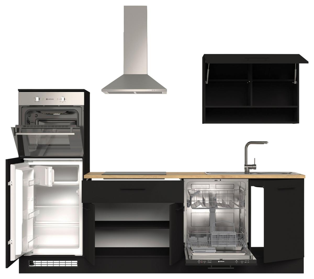 Küchenblock Berlin Schwarz/Eiche Dekor B: 260 cm - Schwarz/Eiche Artisan, Design, Holzwerkstoff (260cm) - MID.YOU