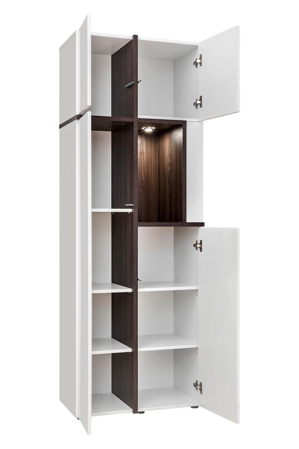 Obývací stěna CROSS, vysoce lesklá bílá - bílá/barvy jilmu, Moderní, kompozitní dřevo/plast (330/195/50cm) - Premium Living