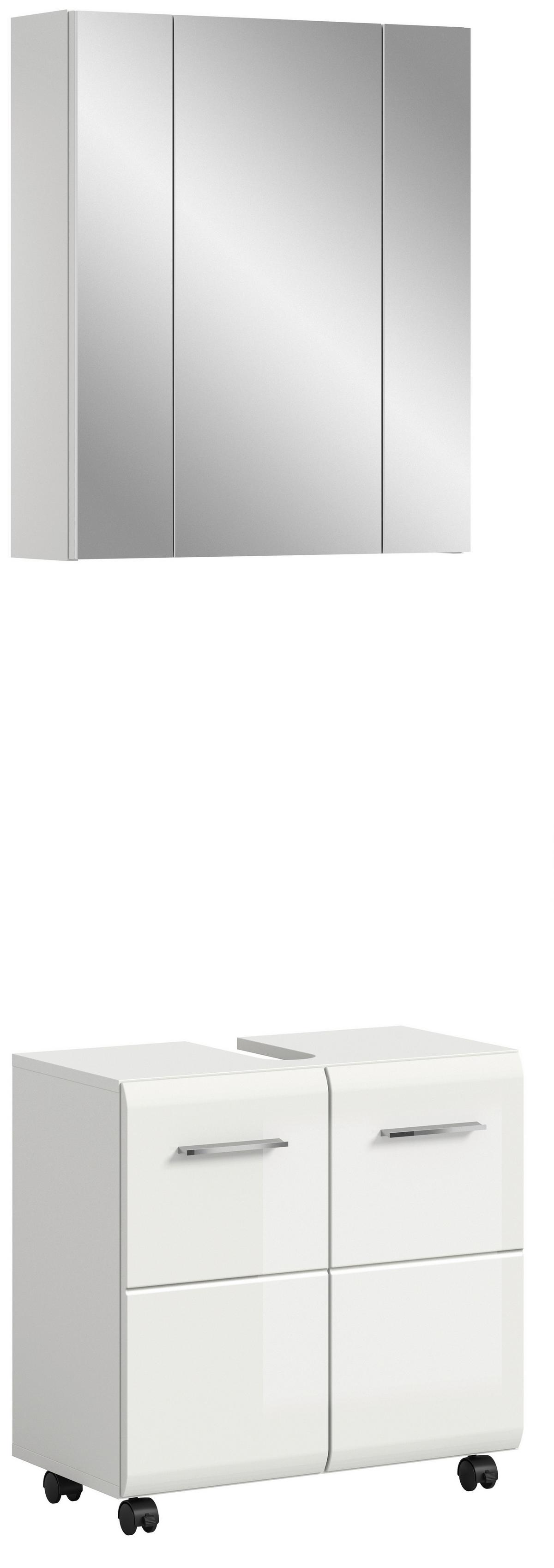 BADEZIMMER Ice Weiß/Weiß HG B: 60cm - Weiß Hochglanz/Schwarz, Trend, Glas/Holzwerkstoff (60cm) - MID.YOU