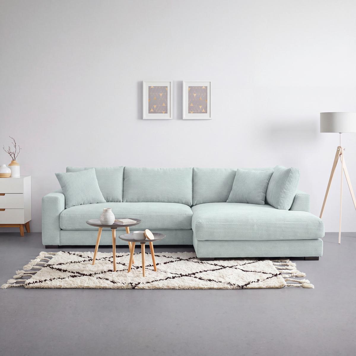 Rohová sedačka PEDRO, pravá, šalvějově zelený manšestr - černá/šalvějově zelená, Moderní, textil/plast (300/190cm) - Mömax