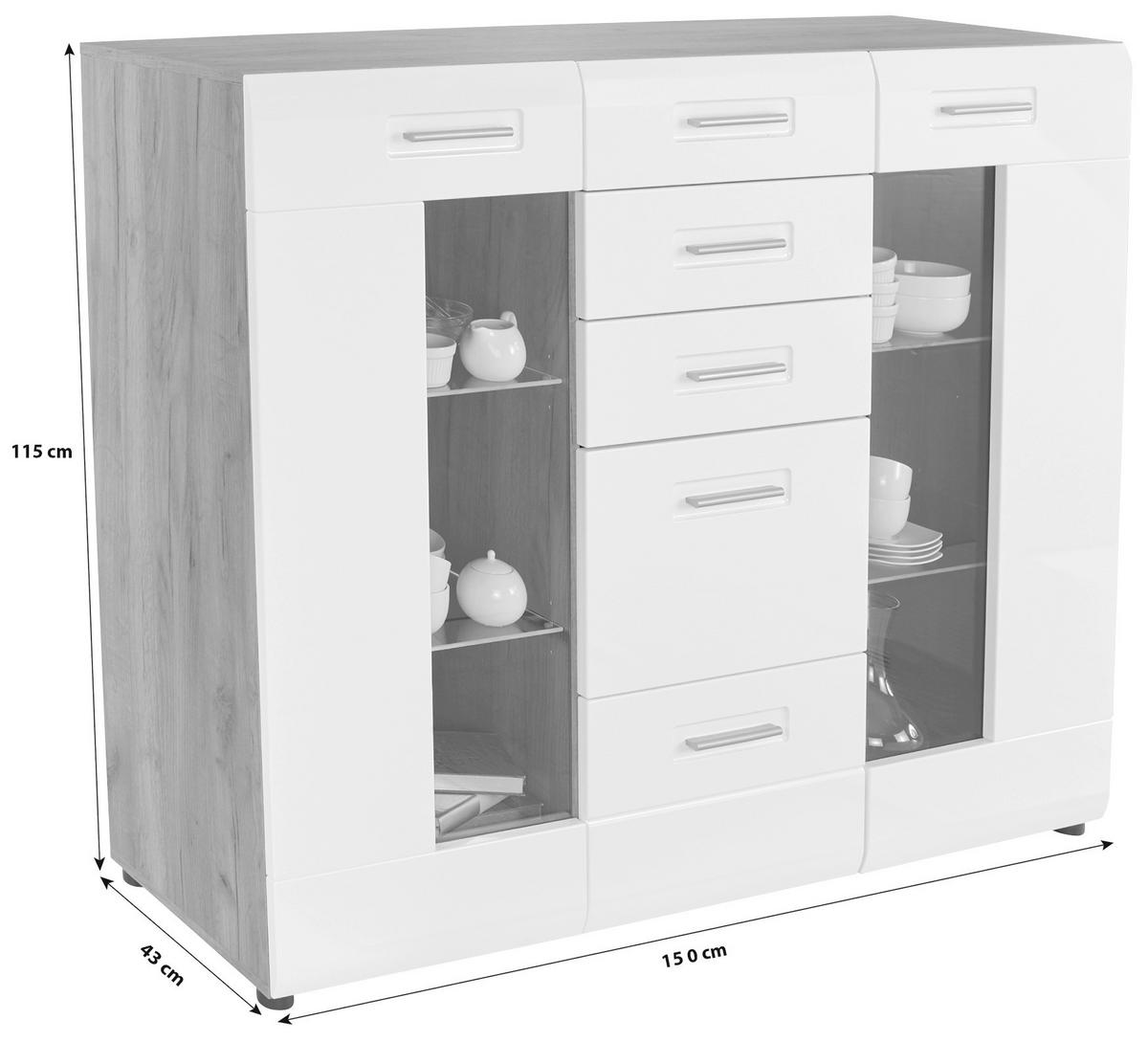 Félmagas Szekrény Avensis New 22 B - tölgyfa színű/fehér, Modern, faalapú anyag (150/114,6/43,1cm) - Luca Bessoni