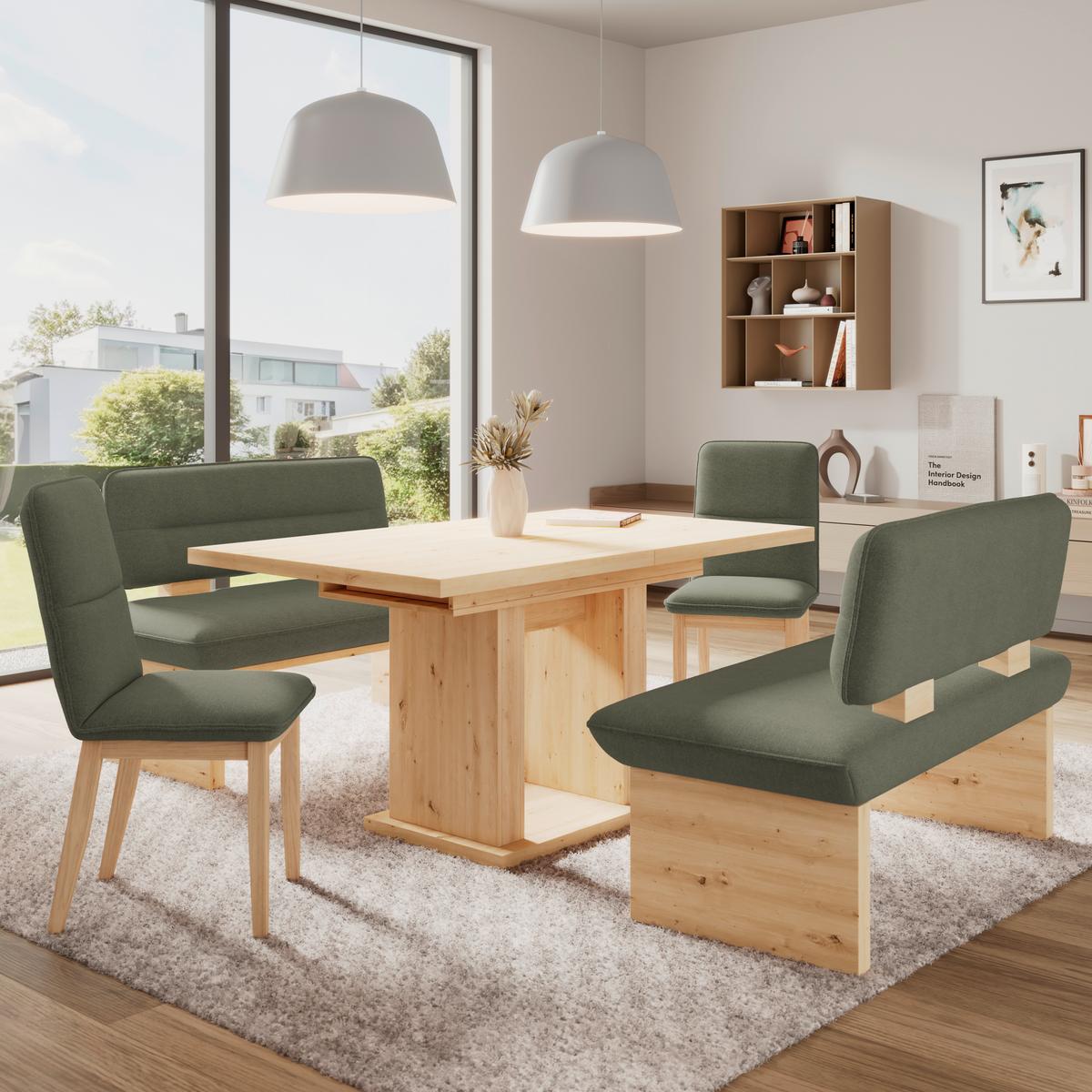 Sitzbank Beluna II Webstoff grün, B: 140cm - Eichefarben/Schwarz, KONVENTIONELL, Holzwerkstoff/Textil (140/87/67cm) - James Wood