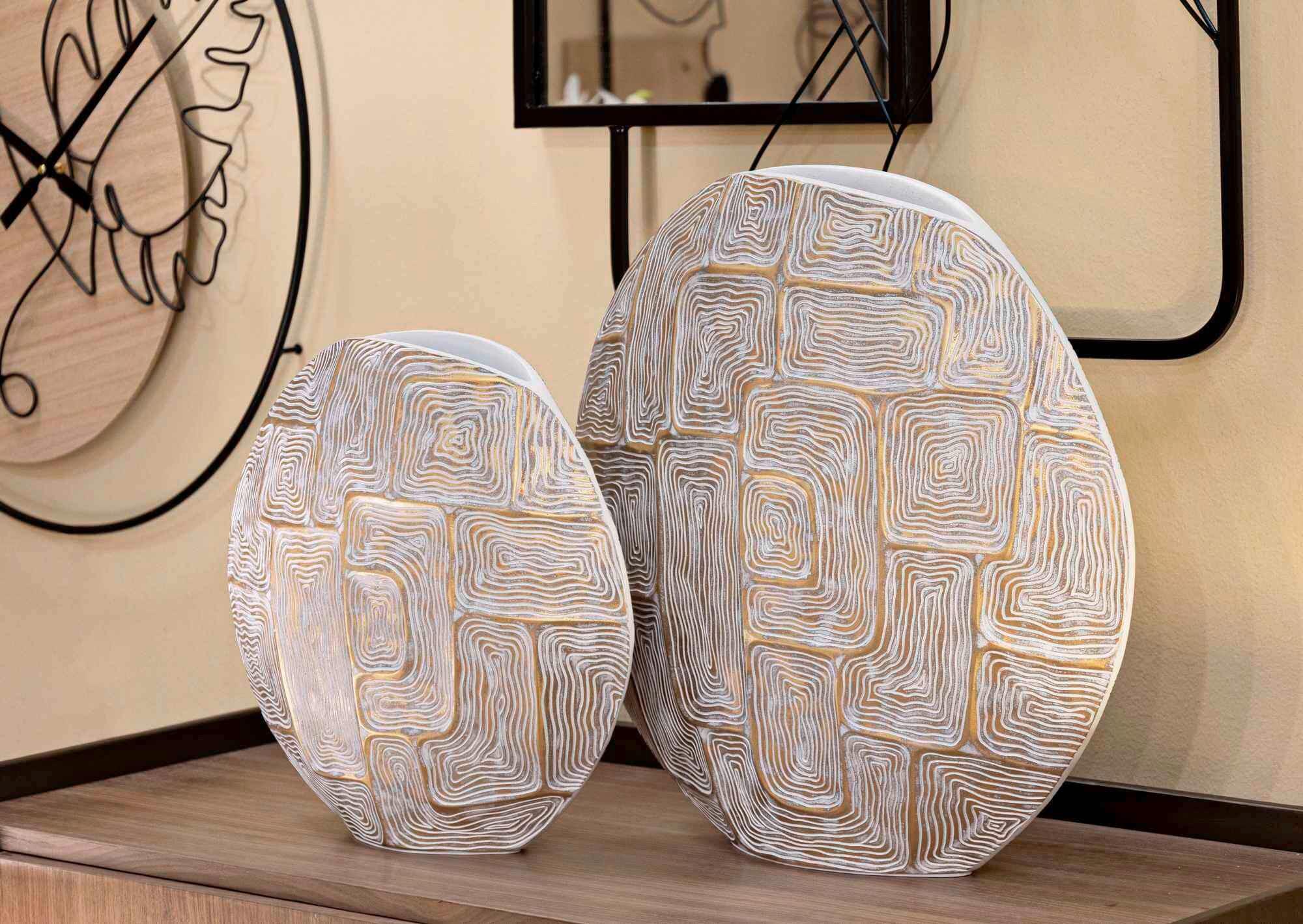 Vase Eclips Weiß, Goldfarben B: 36 cm - Goldfarben/Weiß, Basics, Kunststoff (36/34.5/11cm)