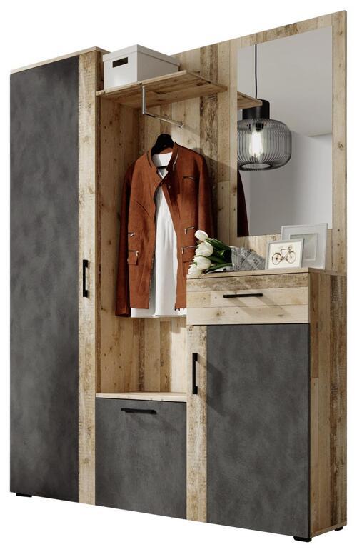 Garderobe Trio Anthrazit/Eiche Dekor B: 145 cm Mit Spiegel - Eichefarben/Anthrazit, Basics, Holzwerkstoff (145/184/29cm) - P & B