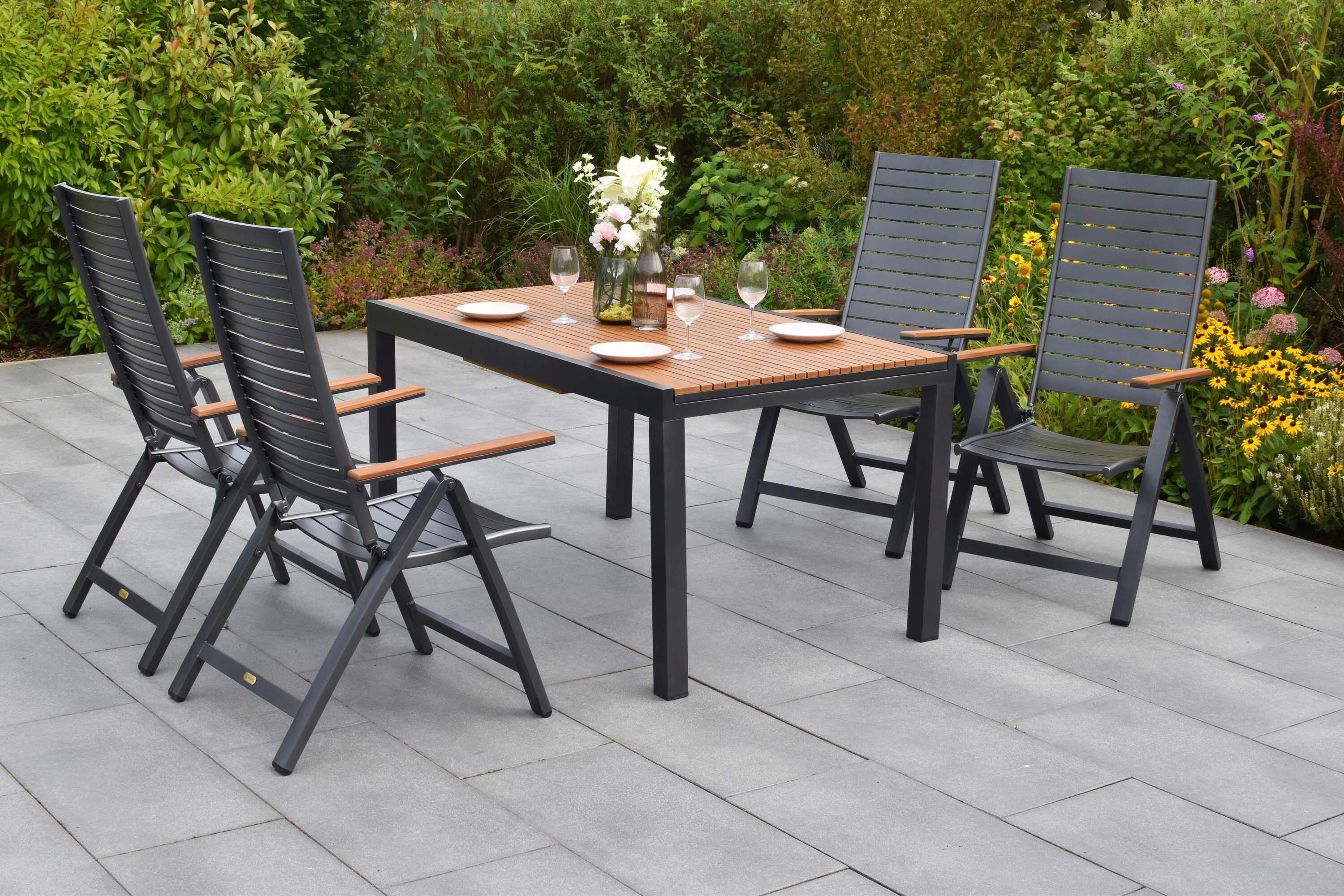 Gartentischgruppe Astros 5 -Teilig. Graphitfarben/Natur - Graphitfarben/Naturfarben, KONVENTIONELL, Kunststoff/Metall - Gardenson