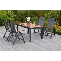Gartentischgruppe Astros 5 -Teilig. Graphitfarben/Natur - Graphitfarben/Naturfarben, KONVENTIONELL, Kunststoff/Metall - Gardenson