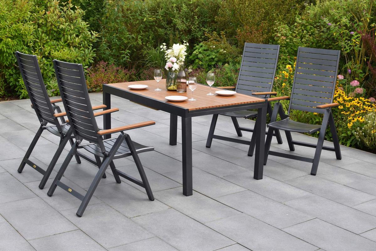 Gartentischgruppe Astros 5 -Teilig. Graphitfarben/Natur - Graphitfarben/Naturfarben, KONVENTIONELL, Kunststoff/Metall - Gardenson