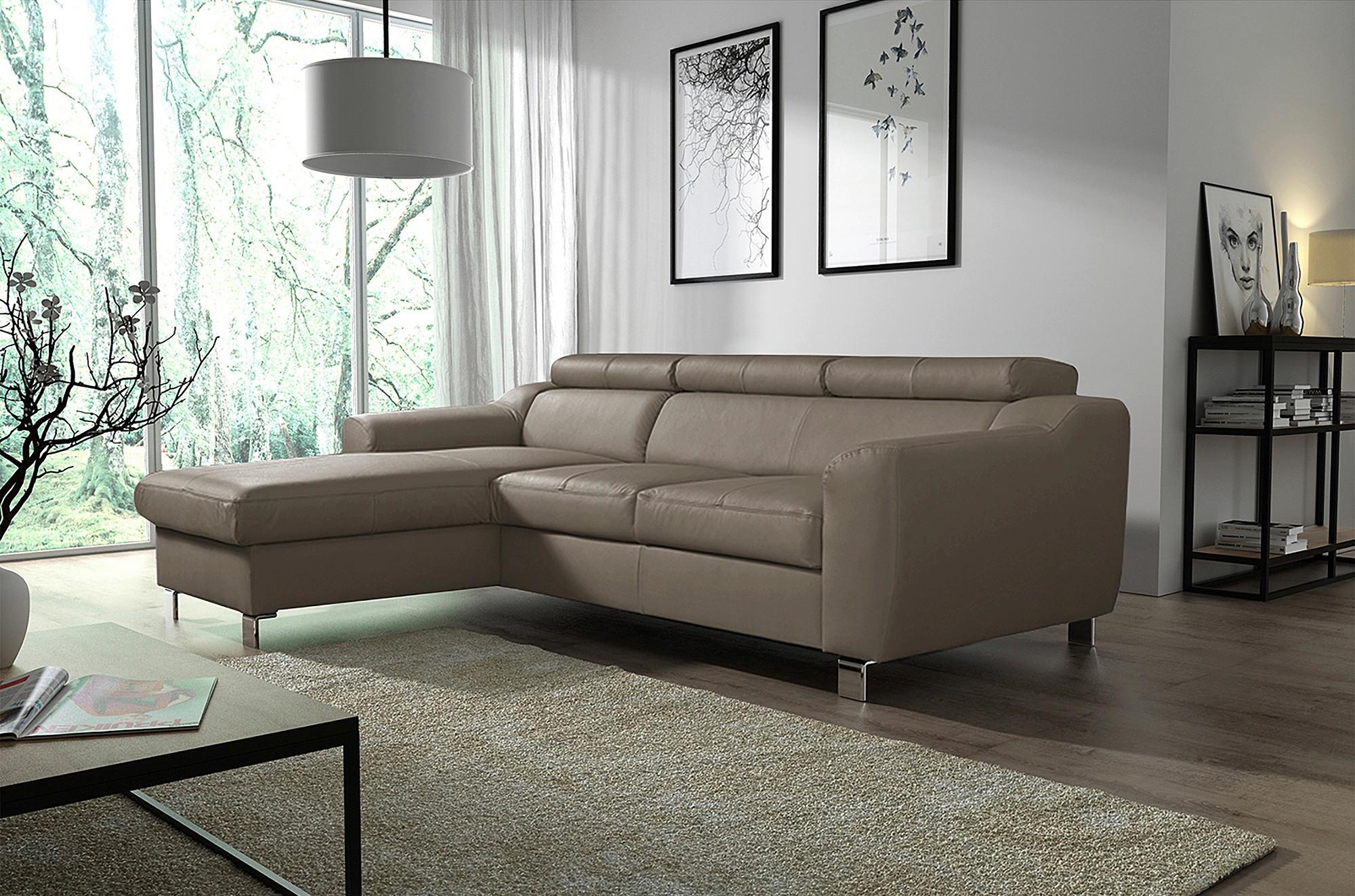 Ecksofa Aspen Taupe S: 176 Cm - Taupe/Chromfarben, Design, Leder/Textil (176/242cm) - Livetastic
