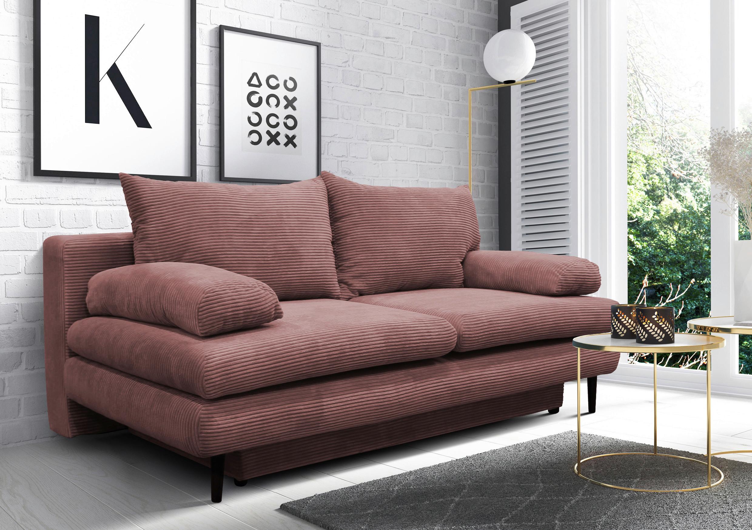 2-sitzer-sofa Mit Schlaffunktion Fiore B: 202 Cm - Altrosa/Schwarz, Design, Textil (202/85/99cm) - P & B