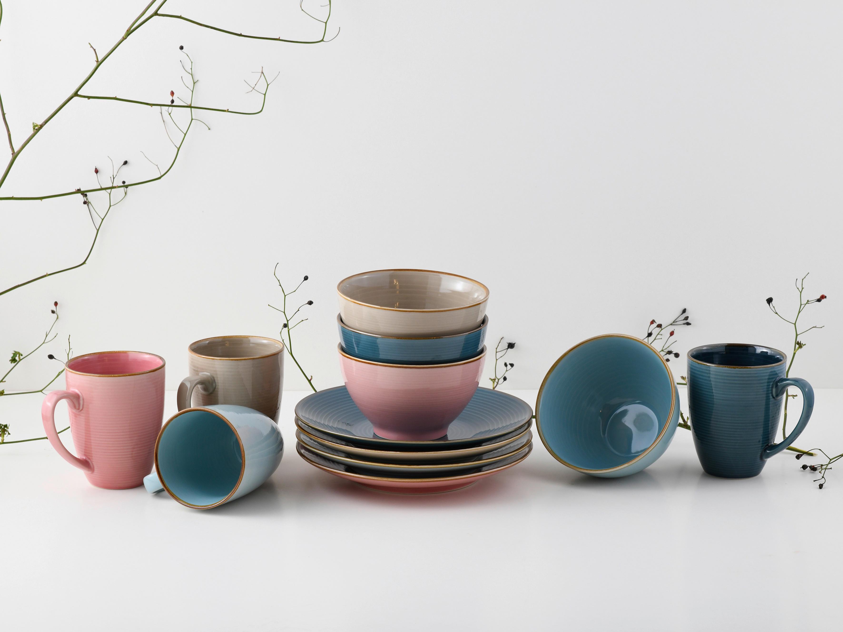 Kaffeeservice Keramik 4 Personen Geschirr Set - Multicolor, Keramik - Creatable