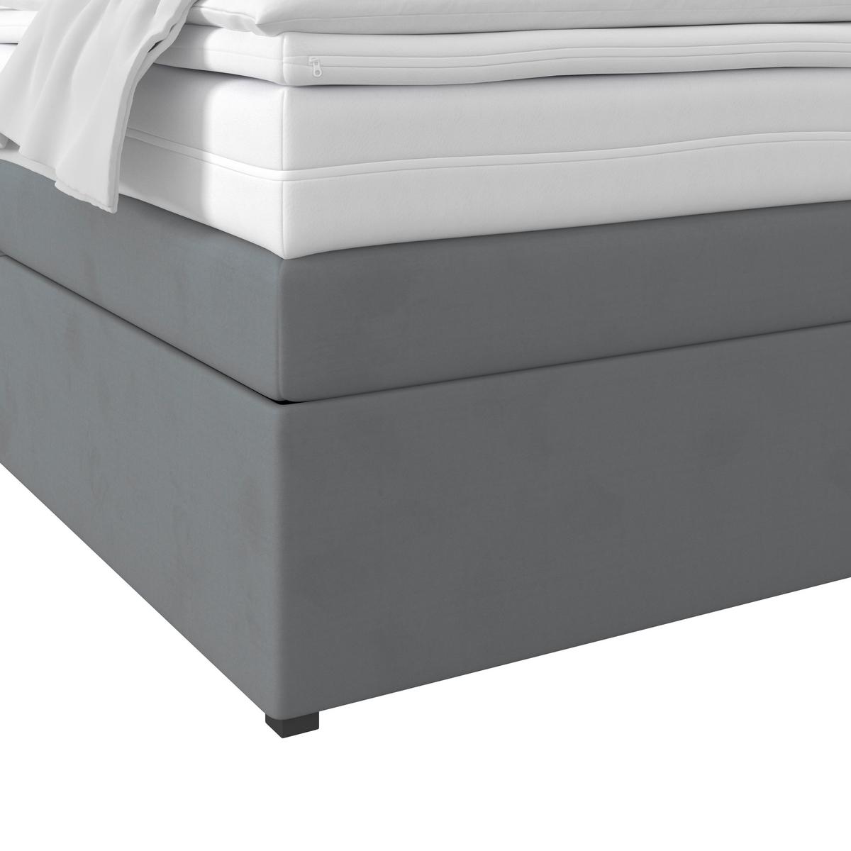 Boxspringbett Mit Topper & Bettkasten 160x200 Rossa - Blaugrau/Schwarz, MODERN, Holzwerkstoff/Textil (160/200cm)