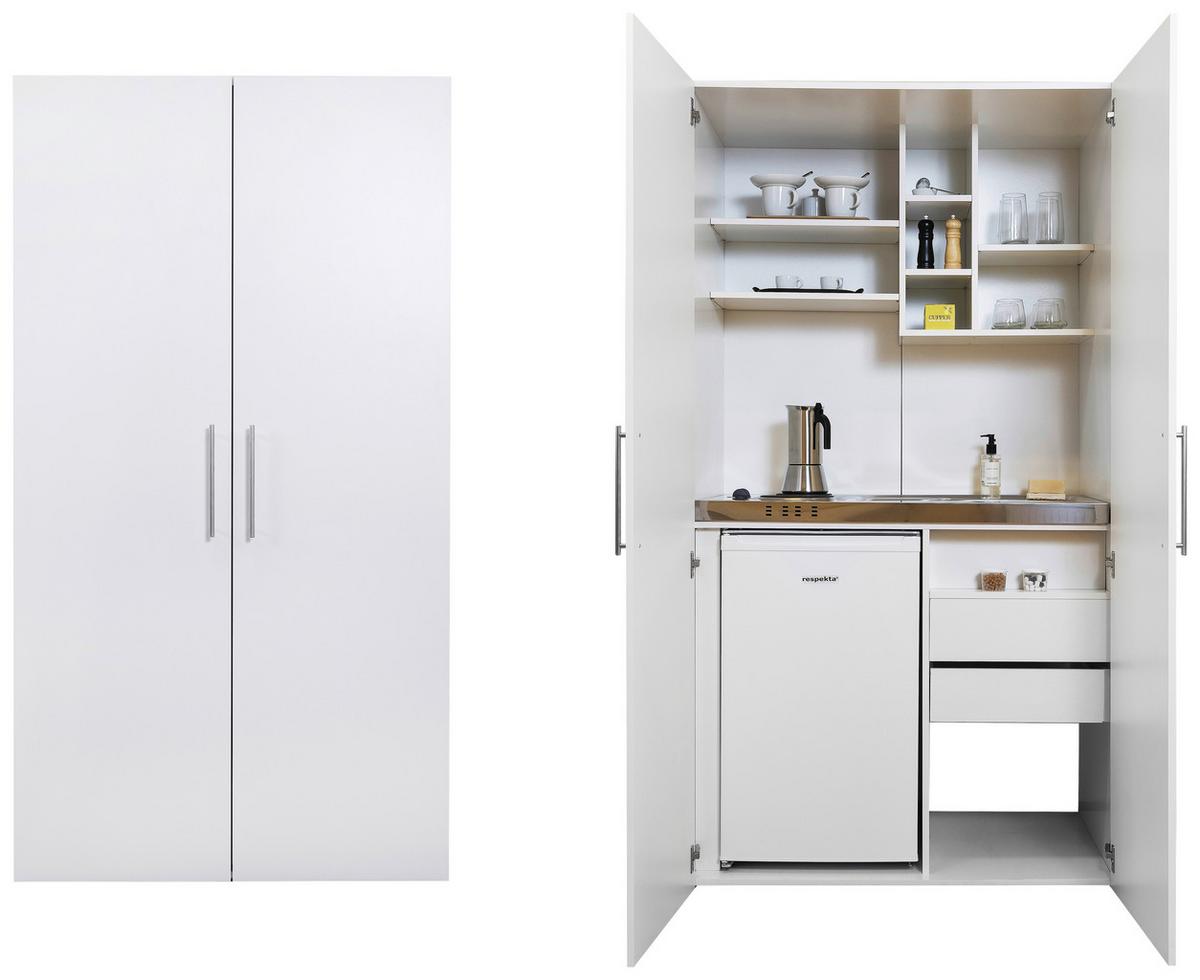 Schrankküche M. Kühlschrank + Kochfeld 104 Cm Elegant - Silberfarben/Weiß, MODERN, Holzwerkstoff/Metall (104/193/67cm) - Respekta