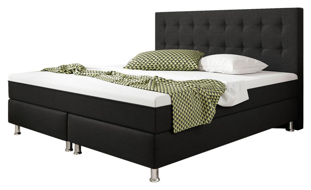 Boxspringbett 180x200 Cm Köln Plus - Silberfarben/Schwarz, KONVENTIONELL, Textil (180/115/210cm) - MID.YOU
