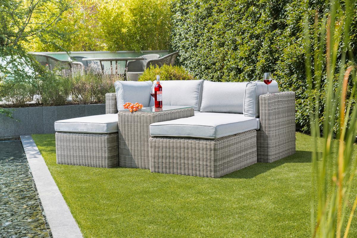 Loungegarnitur 5-tlg Palma Aus Kunststoff Mit Kissen - Grau, Basics, Glas/Textil (93/65/71cm) - Gardenson