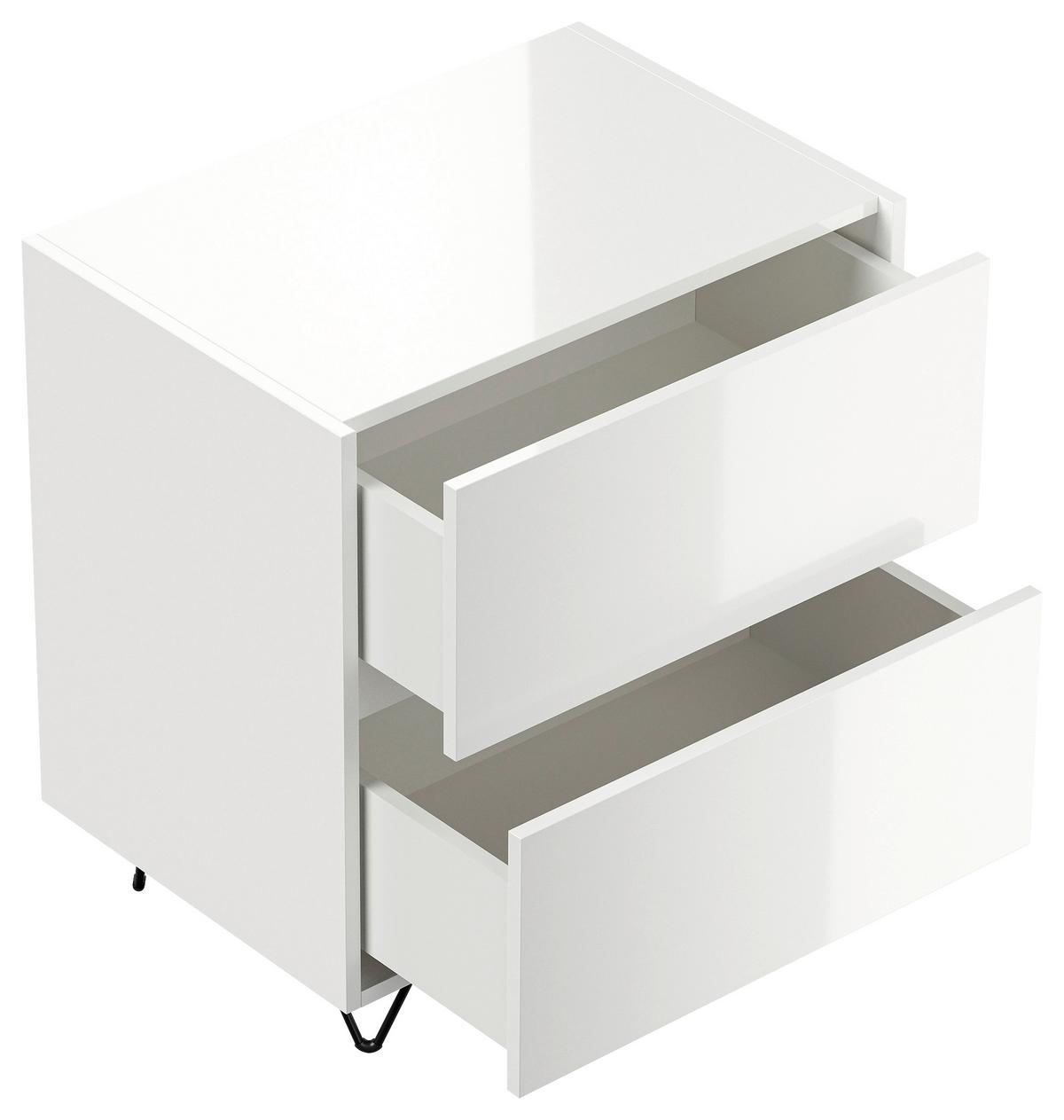 Nachttisch Industrial Weiß Hochglanz B: 61,2cm - Weiß Hochglanz/Schwarz, Basics, Holzwerkstoff/Metall (61,2/65/42cm) - MID.YOU