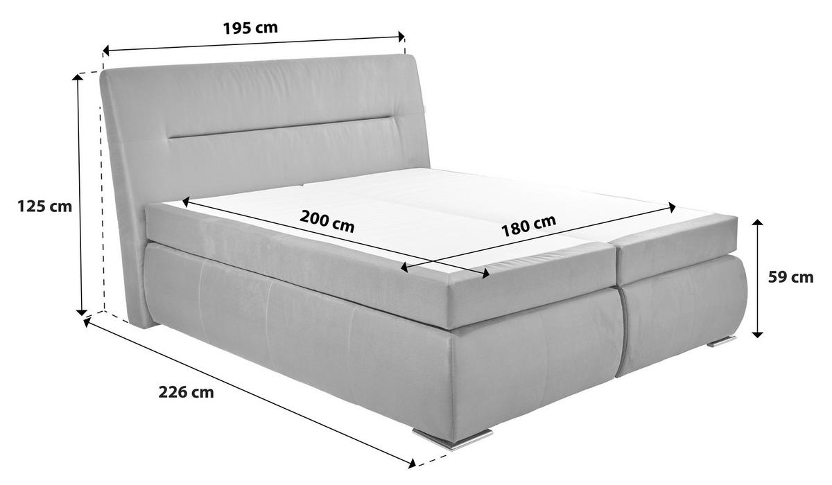 BOXSPRINGOVÁ POSTEĽ PENNA H2/H3 - antracitová/chrómová, Konventionell, kov/textil (180/200cm)