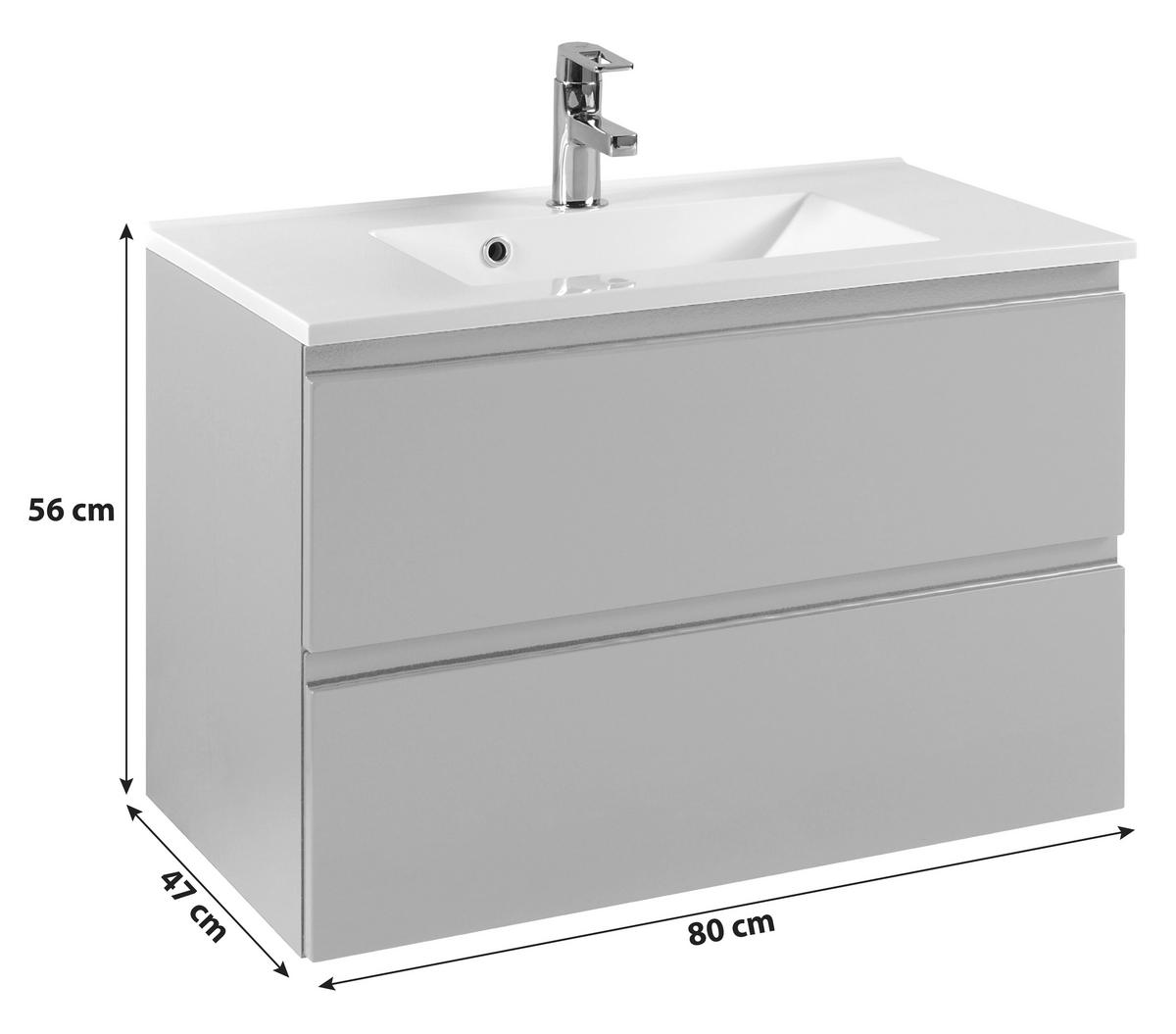 Waschbecken Mit Unterschrank Cardiff B: 80cm, Graphitfarben - Graphitfarben/Weiß, Design, Holzwerkstoff/Stein (80cm) - Held