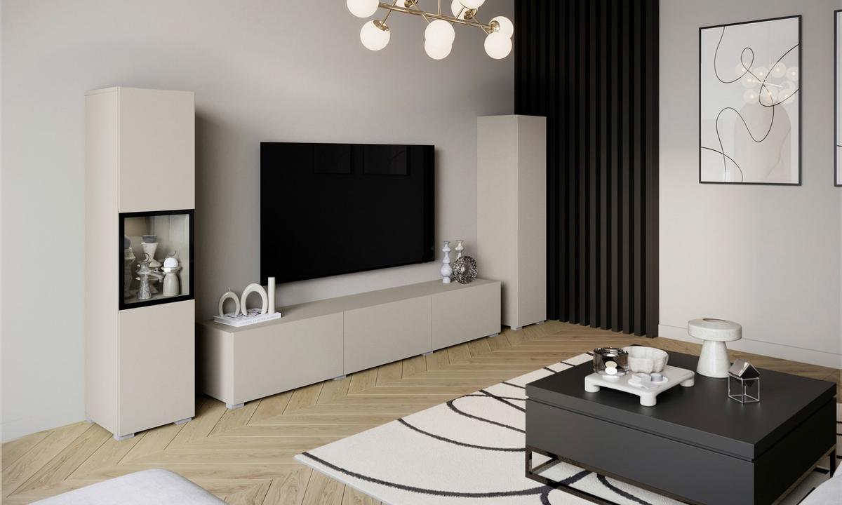 Wohnwand mit LED Berlin III Kaschmir - Kaschmir/Grau, Design, Glas/Holzwerkstoff (240/130/31cm) - P & B