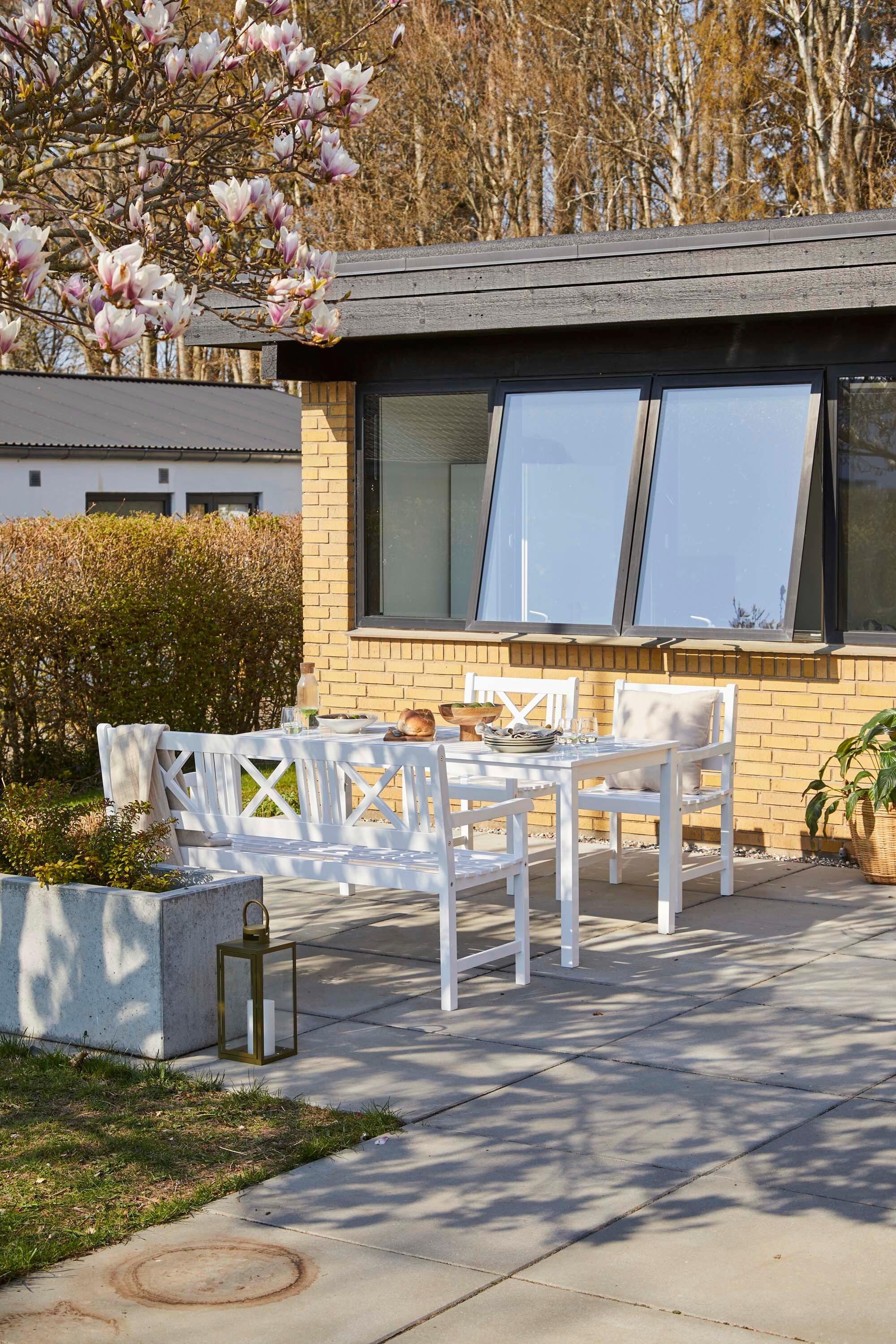 Gartentisch Rosenborg, Weiß 165x80x75 cm,  Echtholz - Weiß Hochglanz, Natur, Holz (165/80/75cm) - Gardenson