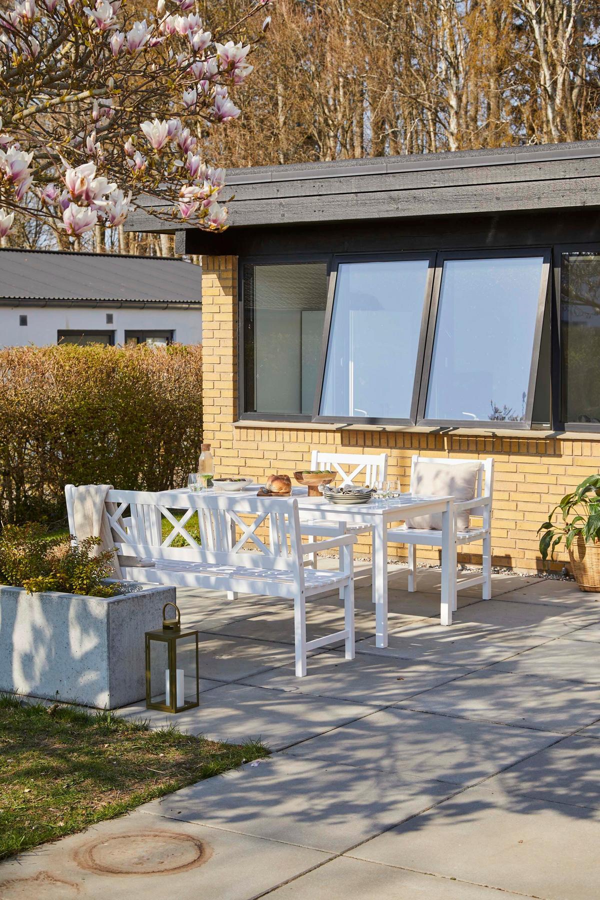 Gartentisch Rosenborg, Weiß 165x80x75 Cm,  Echtholz - Weiß Hochglanz, Natur, Holz (165/80/75cm) - Gardenson